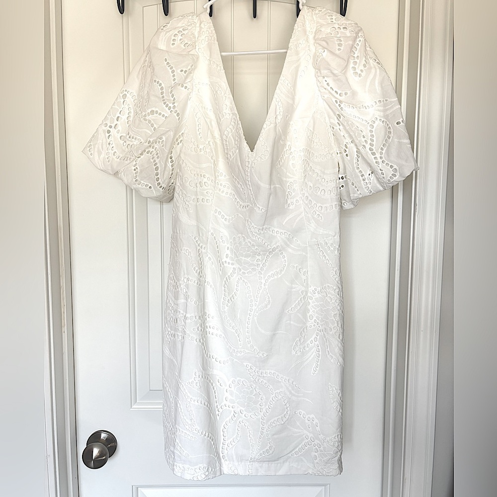 Lilly Pulitzer Celestina V-neck romper resort white ladder vine outlet